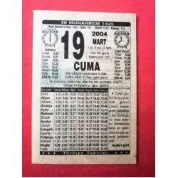 19 Mart 2004 Türkiye Takvim Yaprağı / Doğum-Özel gün hediyesi