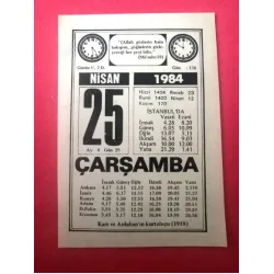 25 Nisan 1984 Takvim Yaprağı / Doğum-Özel gün hediyesi