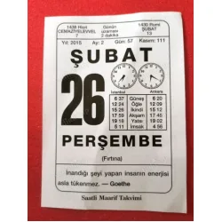 26 Şubat 2015 Saatli Maarif Takvim Yaprağı / Doğum-Özel gün hediyesi
