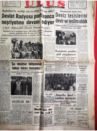 Ulus Gazetesi 21 Ekim 1953 Düzelir mi/Nihat Erim,Kömünistler gizli yargılanıyor
