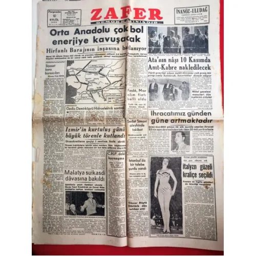 Zafer Gazetesi 10 Eylül 1953 Ata