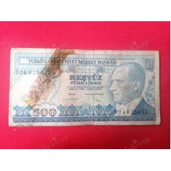 500 Beşyüz Türk Lirası E7 2.Tertip D24 Kağıt Para (1984-1989)