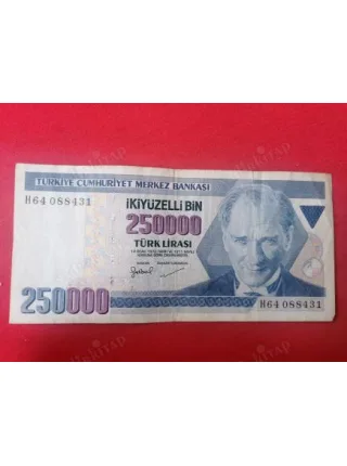 250000 İkiyüzElliBin Türk Lirası E7 3.Tertip H64 Kağıt Para (1998-2006)