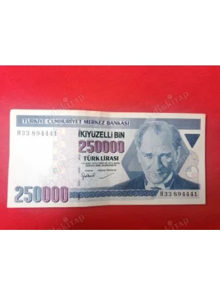 250000 İkiyüzElliBin Türk Lirası E7 3.Tertip H33 Kağıt Para (1998-2006)