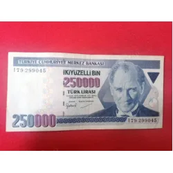250000 İkiyüzElliBin Türk Lirası E7 3.Tertip I79 Kağıt Para (1998-2006)
