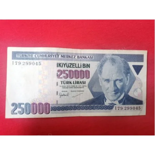 250000 İkiyüzElliBin Türk Lirası E7 3.Tertip I79 Kağıt Para (1998-2006)