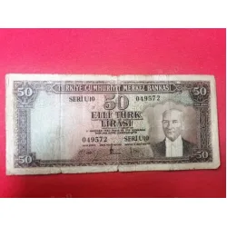 50 Elli Türk Lirası E5 4.Tertip U10 Kağıt Para (1957-1979)