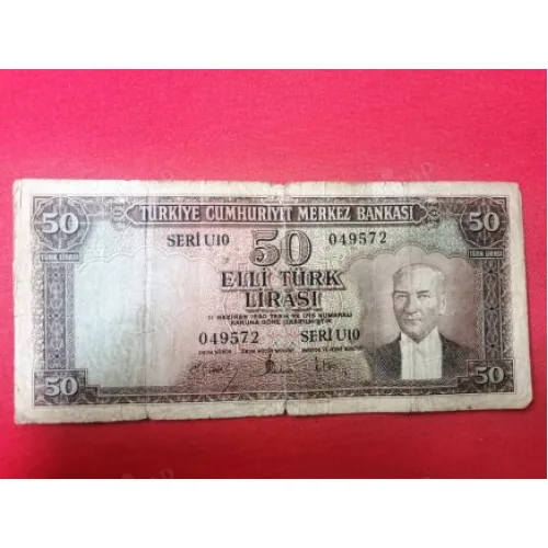 50 Elli Türk Lirası E5 4.Tertip U10 Kağıt Para (1957-1979)