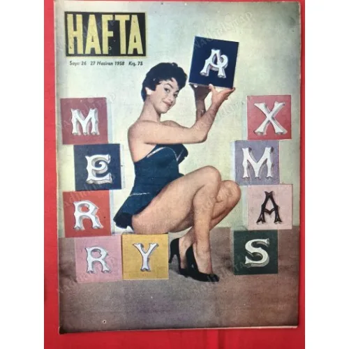 HAFTA 26/1958 Kapak Merry Axmas,Mucit Fuat Akduman,Kadınların 10 Büyük Hatası,Tam sayfa Gislaved Lastikleri