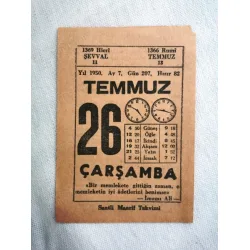 26 Temmuz 1950 Saatli Maarif Takvim yaprağı / Doğum-Özel gün hediyesi