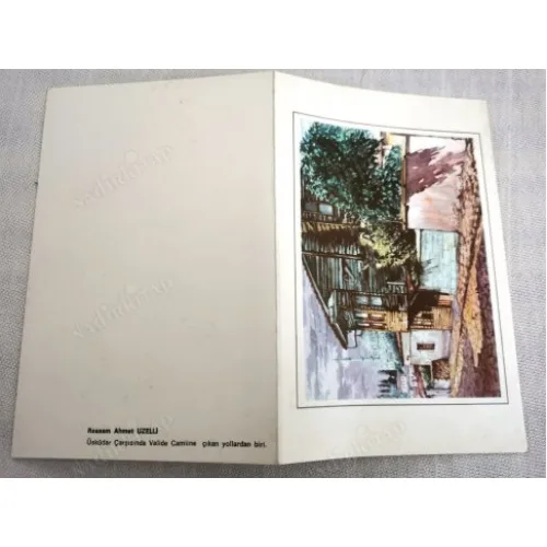 Ahmet Uzelli Ressam Kartpostal Üsküdar Çarşısında Valide Camiine çıkan yollardan biri (20 x 15 cm Katlanabilir)