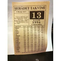 13 Kasım 1996 Şehadet Takvimi (Akabe Kültür) Takvim yaprağı / Doğum-Özel gün hediyesi