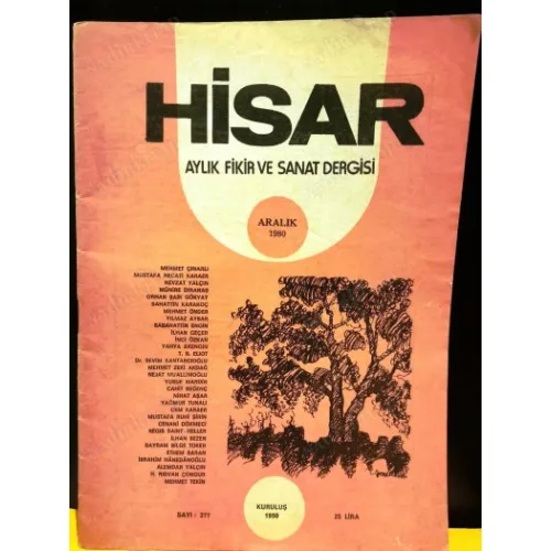 Hisar Sayı 277/1980 SON SAYI Orhan Şaik Gökyay, Nevzat Yalçın, İlhan Geçer, Yılmaz Aybar, 20.Cilt indeksi