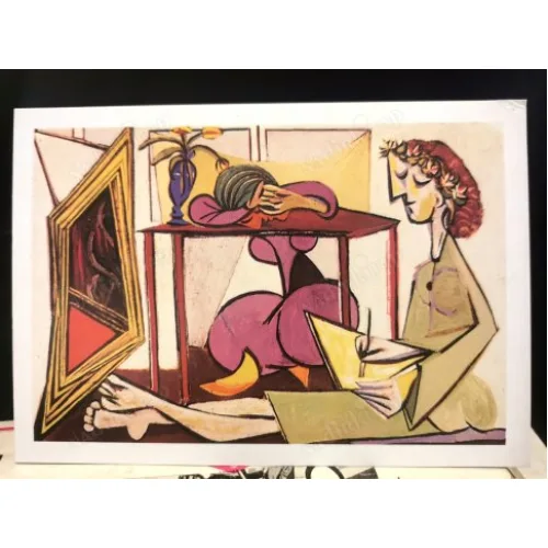 Kartpostal İçeride Resim Çizen Genç Kız 1935 / Pablo Picasso Sanat Kart (Yeni yıl yılbaşı doğum evlilik sevgililer günü bayram hediye)
