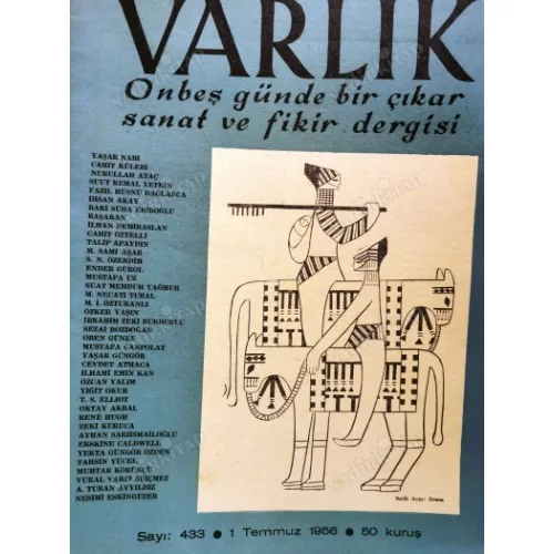Varlık 433/1956 Yanıt (Prospero ile Caliban)/Ataç, Eski Kitapları Okurken/Yetkin, Söyleşi/Yaşar Nabi, Yaşar Kemal