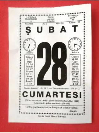 28 Şubat 2004 Büyük Saatli Maarif Takvim Yaprağı / Doğum Özel gün hediyesi
