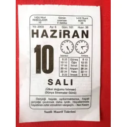 10 Haziran 2003 Saatli Maarif Takvim Yaprağı / Doğum Özel gün hediyesi