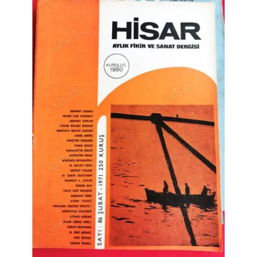 Hisar 86 Divan Edebiyatı Mehmet Kaplan, Edebiyat ve Sosyoloji Cemil Meriç, Sanat ne içindir, İlhan Geçer, Nevzat Yalçın, İzmit Tarihi, Ozan Sağdıç,