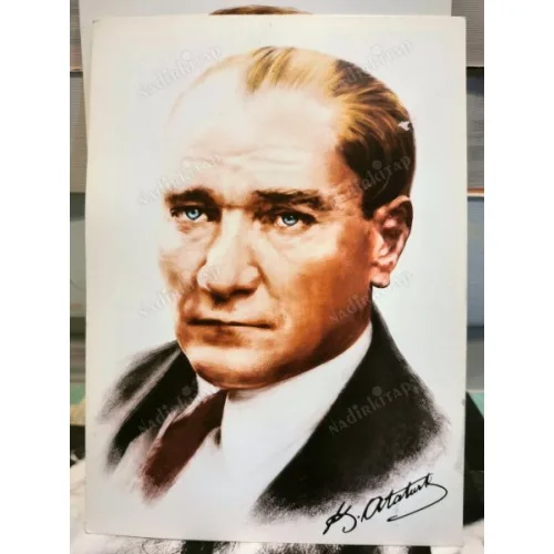 Kartpostal / Atatürk KaraKalem imzalı Renkli Çizim