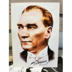 Kartpostal / Atatürk KaraKalem imzalı Renkli Çizim