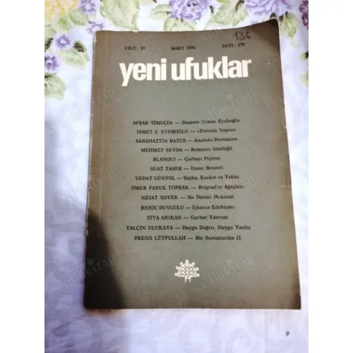 Yeni Ufuklar 270 Romancı Günlüğü-Mehmet Seyda/Deneme Ustası Eyuboğlu-Afşar Timuçin/Anadolu Destancısı-Sabahattin Batur,işkence Edebiyatı