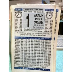 1 Aralık 2021 Türkiye Gazetesi Takvim yaprağı Doğum günü Özel gün hediyesi