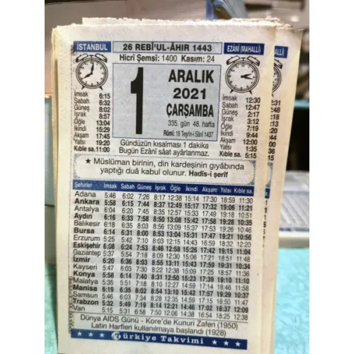 1 Aralık 2021 Türkiye Gazetesi Takvim yaprağı Doğum günü Özel gün hediyesi