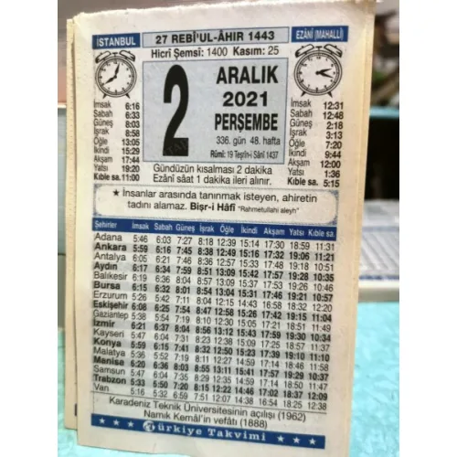 2 Aralık 2021 Türkiye Gazetesi Takvim yaprağı Doğum günü Özel gün hediyesi