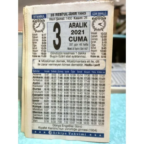 3 Aralık 2021 Türkiye Gazetesi Takvim yaprağı Doğum günü Özel gün hediyesi