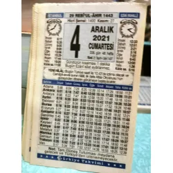 4 Aralık 2021 Türkiye Gazetesi Takvim yaprağı Doğum günü Özel gün hediyesi