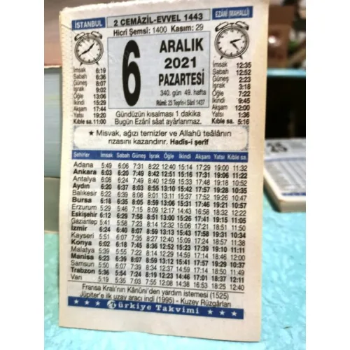 6 Aralık 2021 Türkiye Gazetesi Takvim yaprağı Doğum günü Özel gün hediyesi