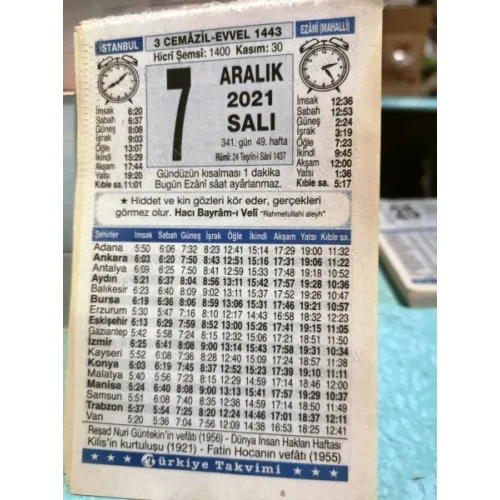 7 Aralık 2021 Türkiye Gazetesi Takvim yaprağı Doğum günü Özel gün hediyesi