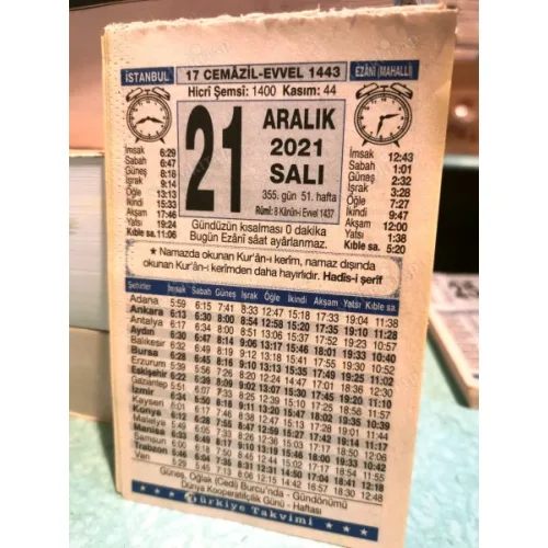 21 Aralık 2021 Türkiye Gazetesi Takvim yaprağı Doğum günü Özel gün hediyesi