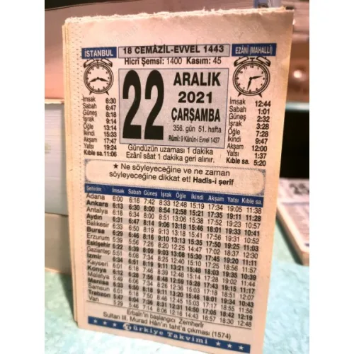 22 Aralık 2021 Türkiye Gazetesi Takvim yaprağı Doğum günü Özel gün hediyesi