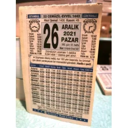 26 Aralık 2021 Türkiye Gazetesi Takvim yaprağı Doğum günü Özel gün hediyesi