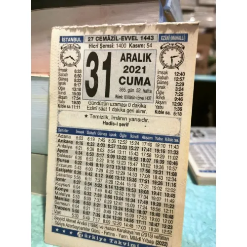 31 Aralık 2021 Türkiye Gazetesi Takvim yaprağı Doğum günü Özel gün hediyesi