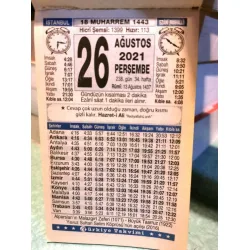 26 Ağustos 2021 Türkiye Gazetesi Takvim yaprağı Doğum günü Özel gün hediyesi