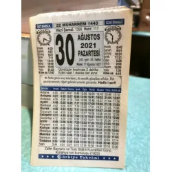 30 Ağustos 2021 Türkiye Gazetesi Takvim yaprağı Doğum günü Özel gün hediyesi