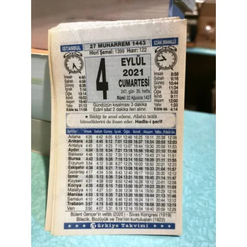 4 Eylül 2021 Türkiye Gazetesi Takvim yaprağı Doğum günü Özel gün hediyesi
