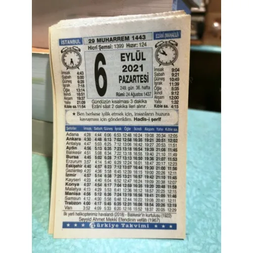 6 Eylül 2021 Türkiye Gazetesi Takvim yaprağı Doğum günü Özel gün hediyesi