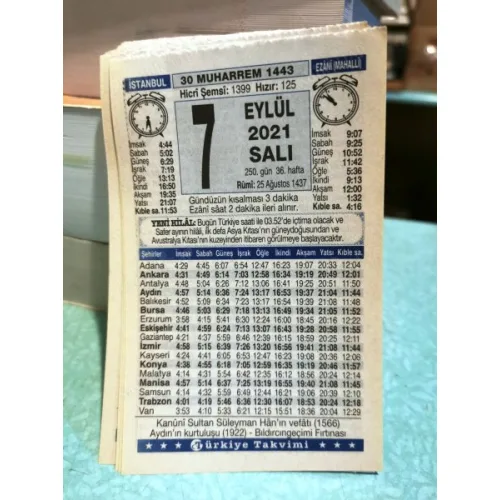 7 Eylül 2021 Türkiye Gazetesi Takvim yaprağı Doğum günü Özel gün hediyesi