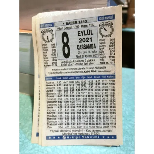 8 Eylül 2021 Türkiye Gazetesi Takvim yaprağı Doğum günü Özel gün hediyesi