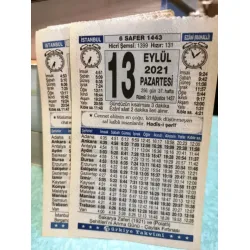 13 Eylül 2021 Türkiye Gazetesi Takvim yaprağı Doğum günü Özel gün hediyesi