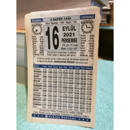 16 Eylül 2021 Türkiye Gazetesi Takvim yaprağı Doğum günü Özel gün hediyesi
