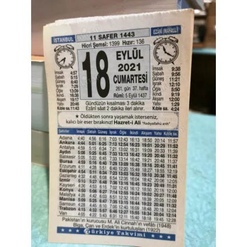 18 Eylül 2021 Türkiye Gazetesi Takvim yaprağı Doğum günü Özel gün hediyesi