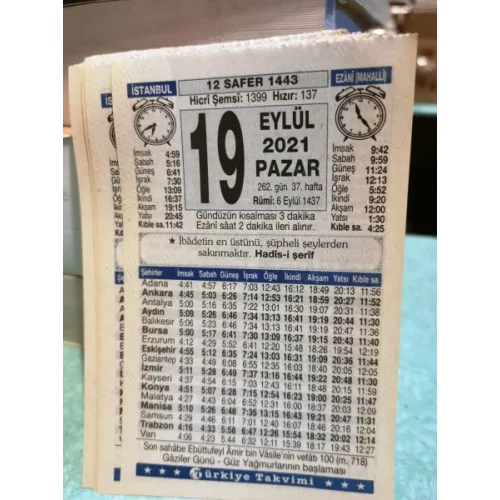 19 Eylül 2021 Türkiye Gazetesi Takvim yaprağı Doğum günü Özel gün hediyesi