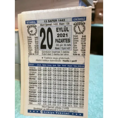 20 Eylül 2021 Türkiye Gazetesi Takvim yaprağı Doğum günü Özel gün hediyesi