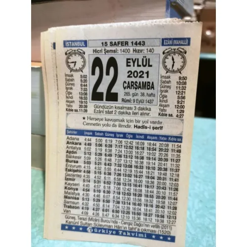 22 Eylül 2021 Türkiye Gazetesi Takvim yaprağı Doğum günü Özel gün hediyesi