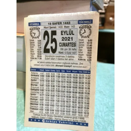 25 Eylül 2021 Türkiye Gazetesi Takvim yaprağı Doğum günü Özel gün hediyesi