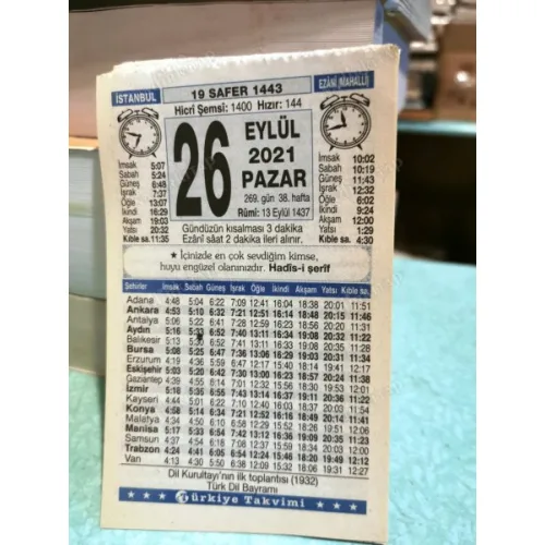26 Eylül 2021 Türkiye Gazetesi Takvim yaprağı Doğum günü Özel gün hediyesi